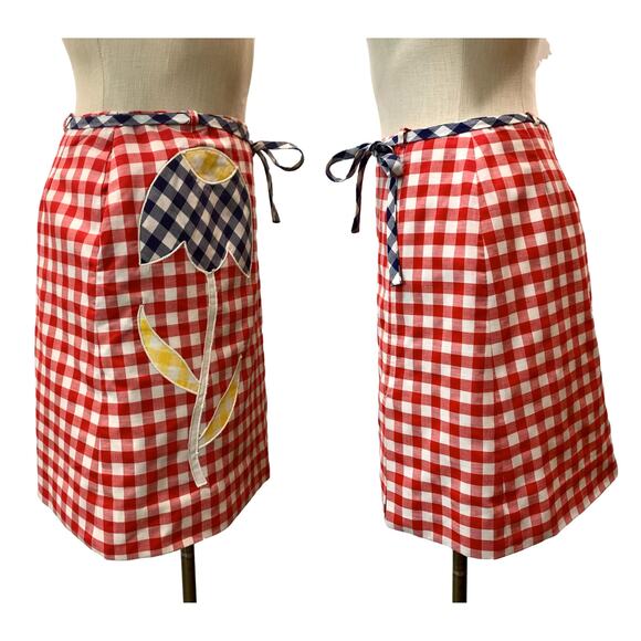 Vintage 60s Mod David Smith Red White Gingham Tennis Skort w Large Tulip | W 28" - Picture 7 of 10